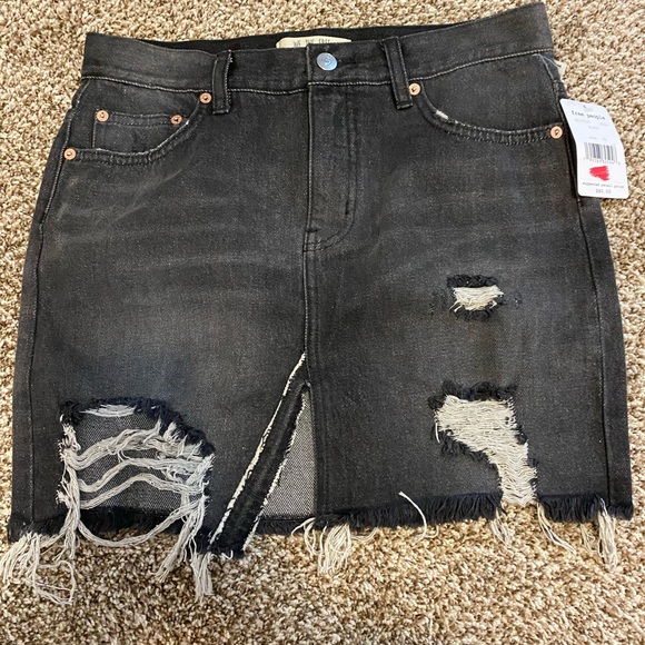 NWT FREE PEOPLE DISTRESSED DENIM SKIRT - Picture 2 of 4